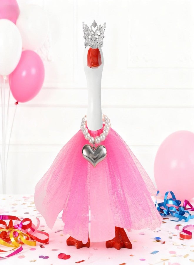 Penitue 3 Pcs Mini Desk Goose Outfit Set, Small Crown Heart Necklace & Tutu Skirt Tiny Pink Princess Costume for 7in/17.8cm Magnetic Miniature Goose Statue Keychain Decoration - Image 5
